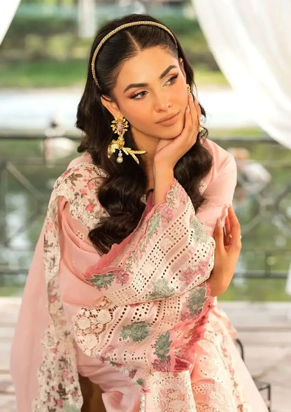 Unstitched 3 Piece Fully Embroidered Lawn Suit With Embroidered Cotton Net Dupatta