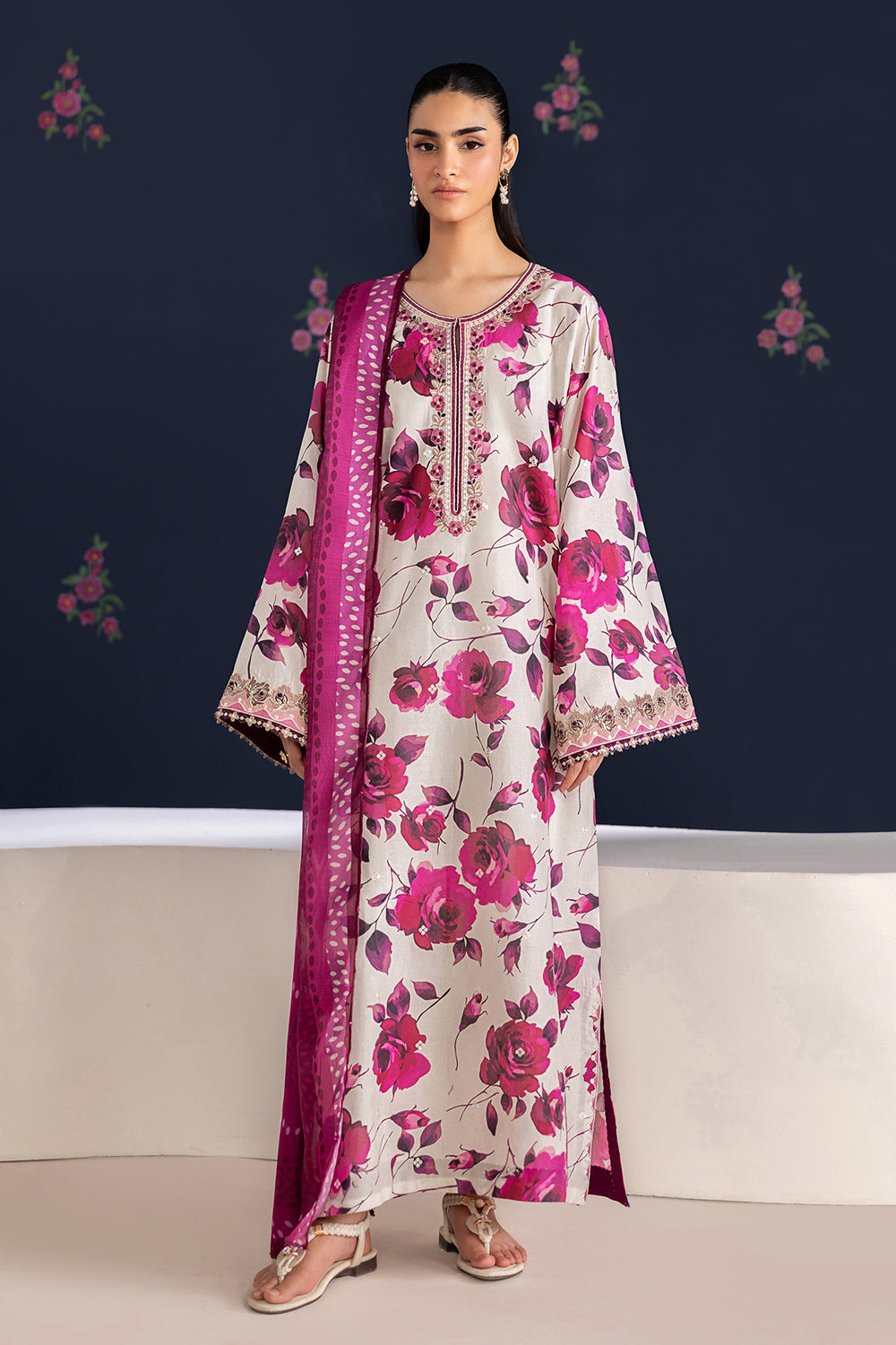 Unstitched 3 Pec Digital Printing & Embroidered Lawn Suit With Printed Lawn Dupatta