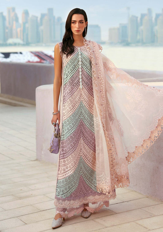 Unstitched 3 Piece Fully Embroidered Chickan Kari Lawn Suit With Printed Organza Dupatta