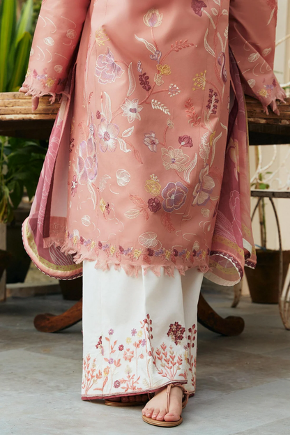 Unstitched 3 Piece Fully Embroidered Lawn Suit With Printed Monar Dupatta