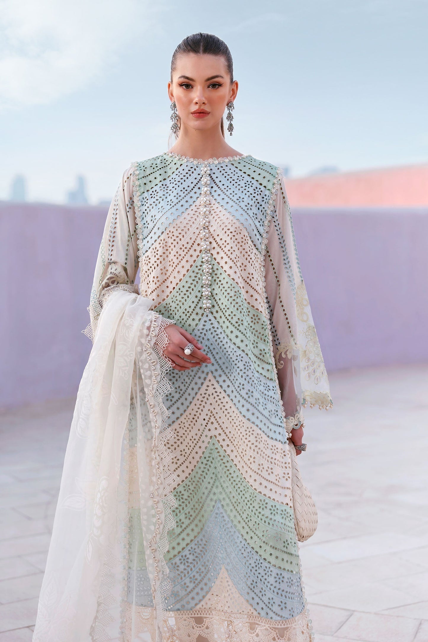 Unstitched 3 Piece Fully Embroidered Chickan Kari Lawn Suit With Printed Organza Dupatta