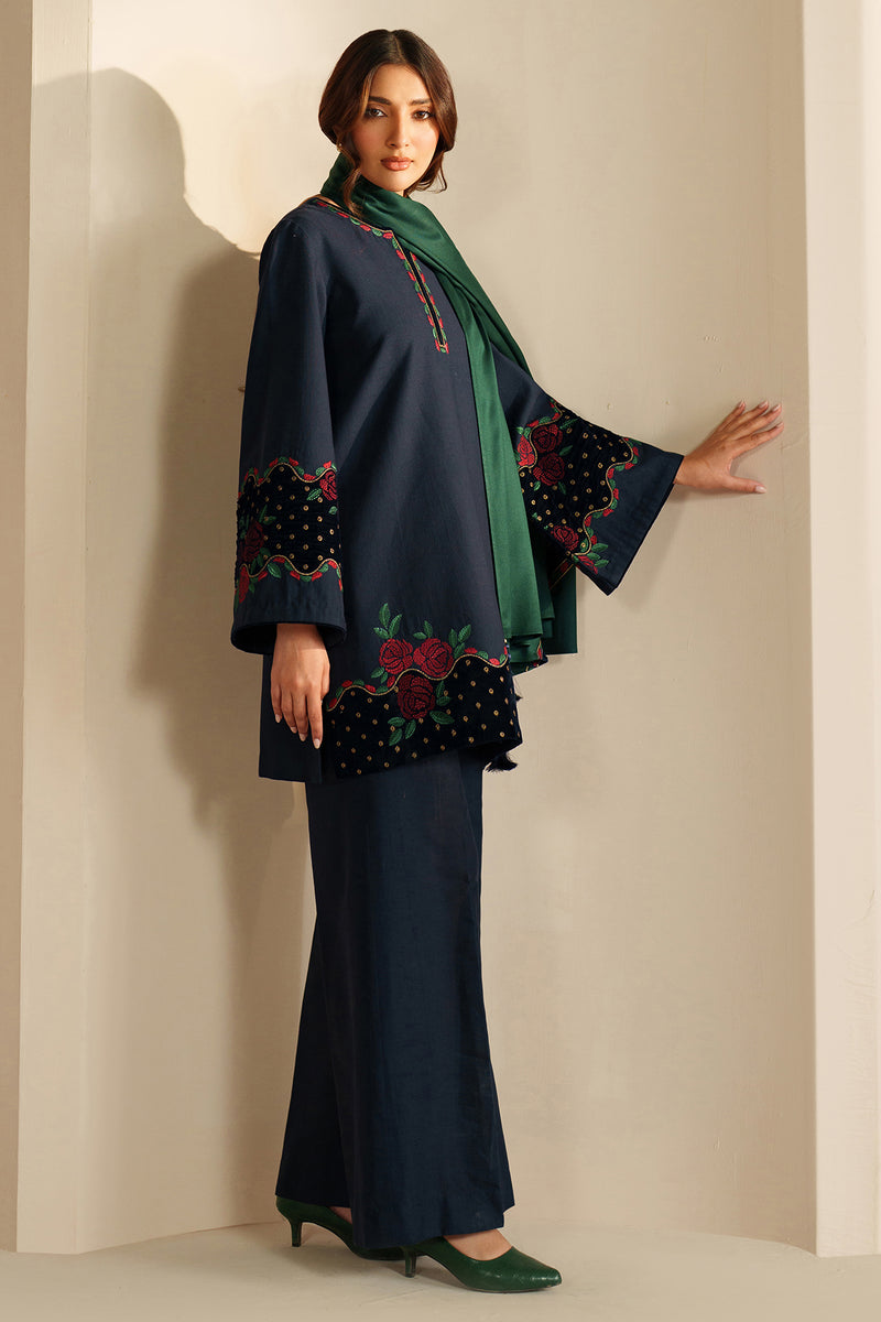 Unstitched 3 Piece Fully Embroidered Dhanak Suit with Embroidered Dupatta