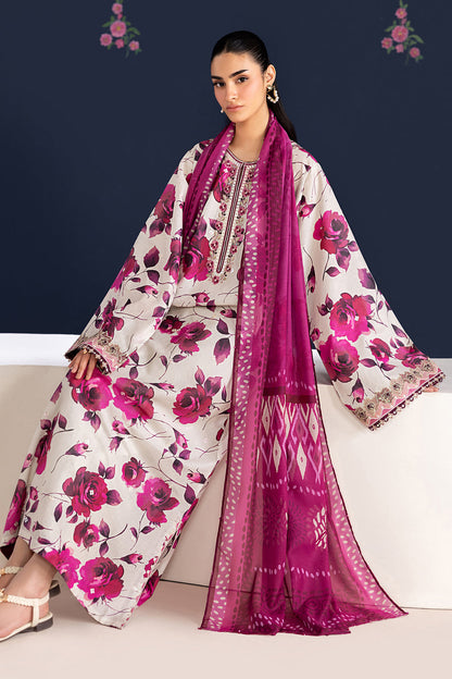 Unstitched 3 Pec Digital Printing & Embroidered Lawn Suit With Printed Lawn Dupatta