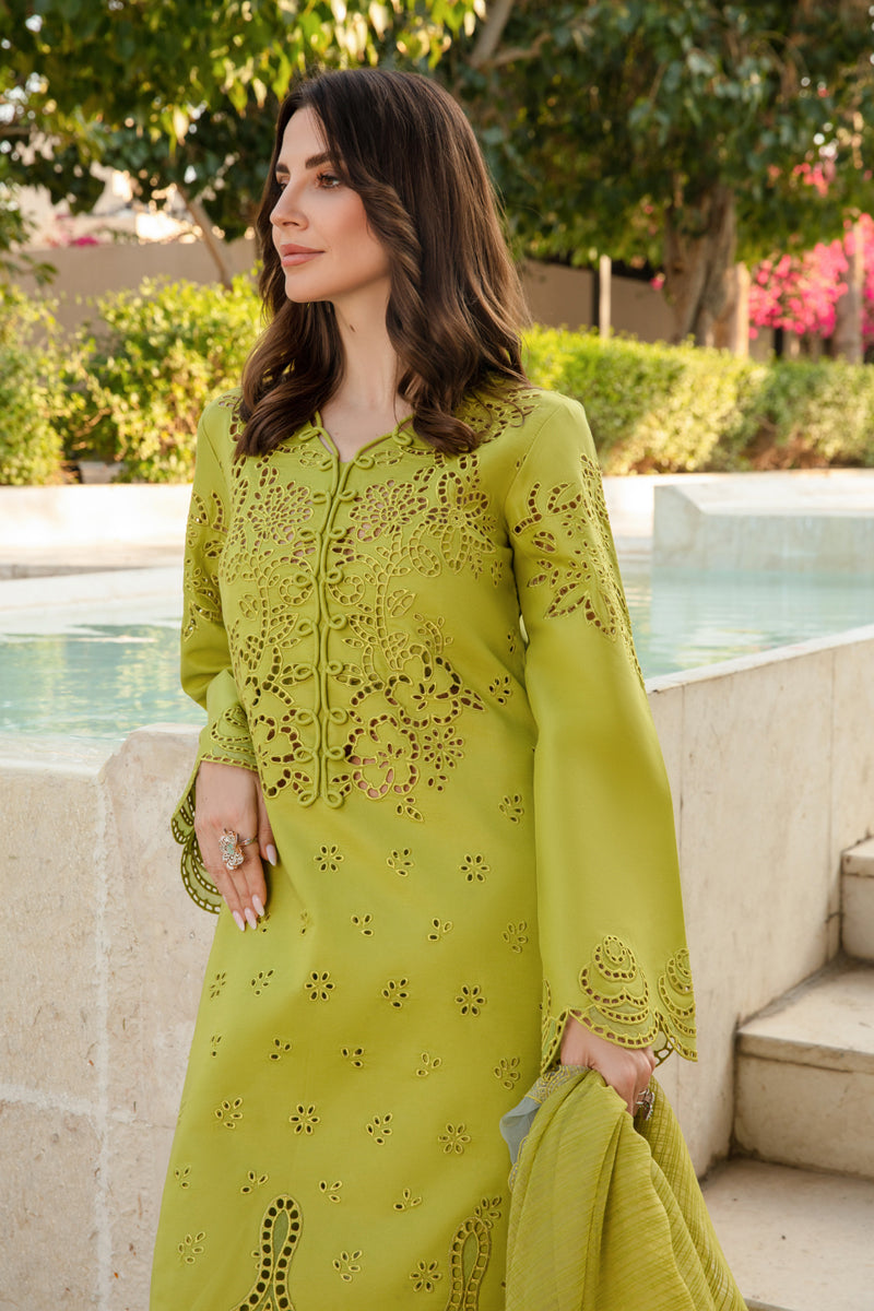 Unstitched 3 Piece Fully Embroidered Lawn Suit With Embroidered Cotton Net Dupatta
