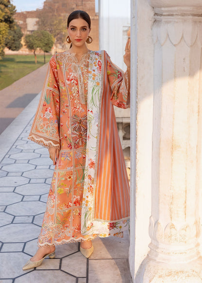Unstitched 3 Pec Digital Printing & Embroidered Lawn Suit With Printed Polly Lawn Dupatta
