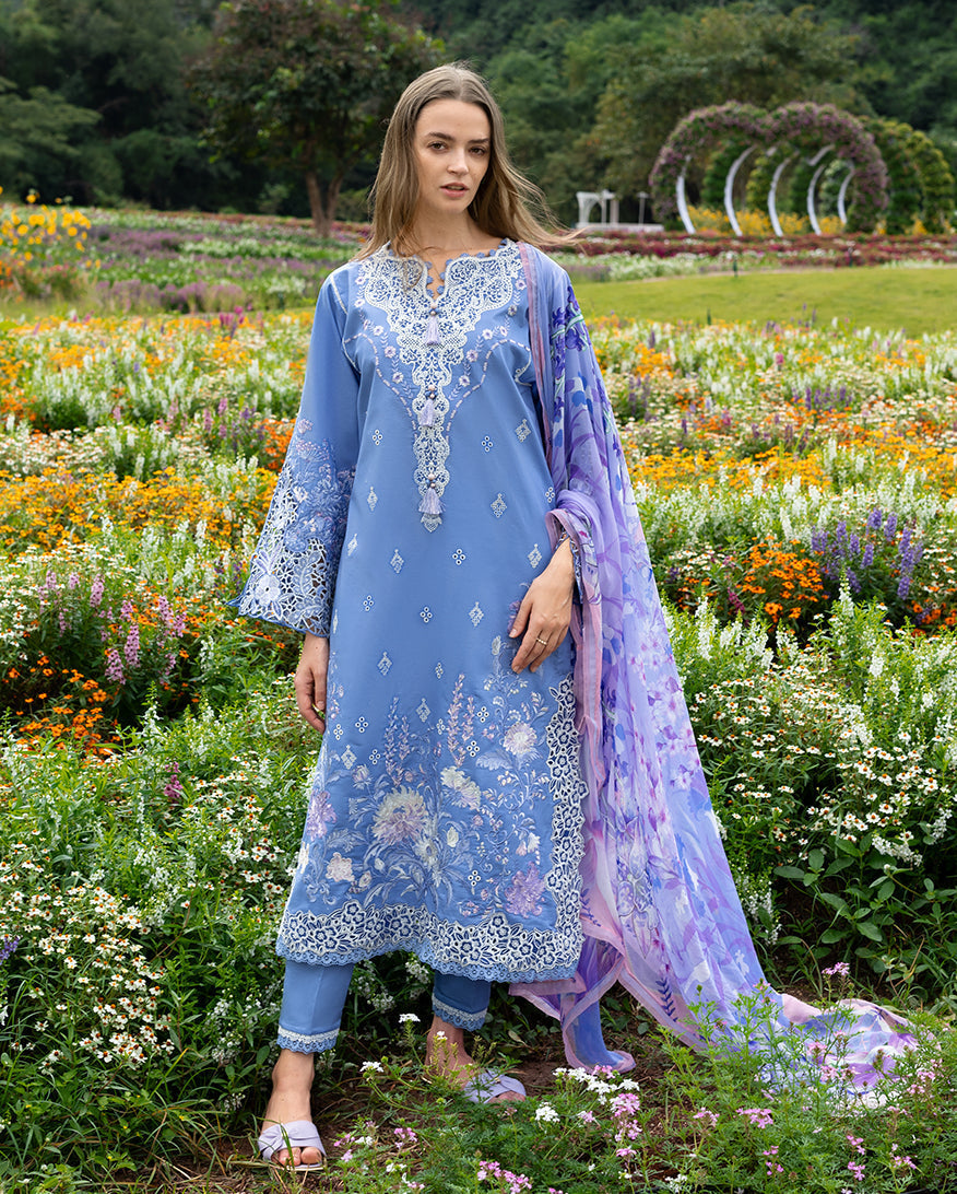 Unstitched 3 Piece Fully Embroidered Lawn Suit With Printed Silk Dupatta