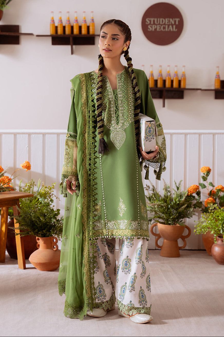 Unstitched 3 Piece Embroidered Lawn Suit With Cotton Net 4 Sided Dupatta