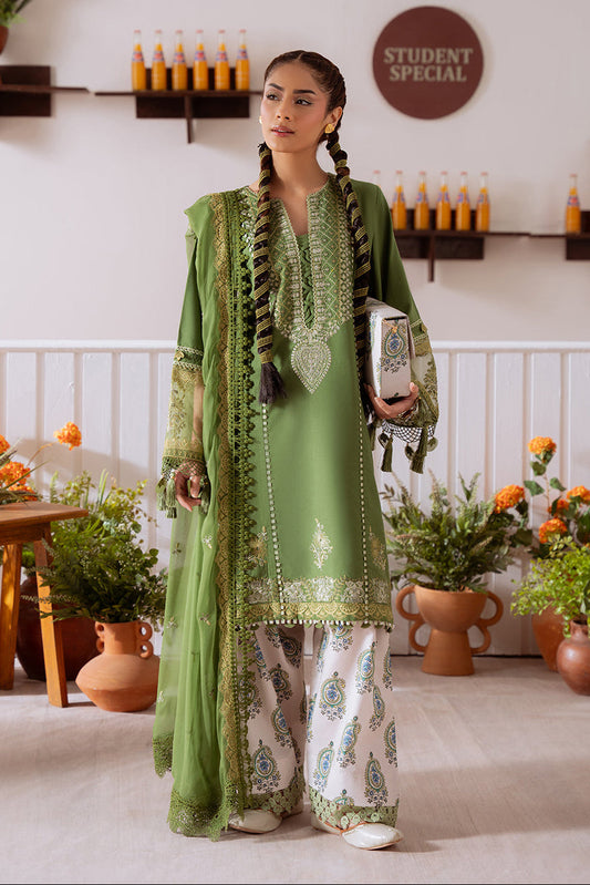 Unstitched 3 Piece Embroidered Lawn Suit With Cotton Net 4 Sided Dupatta