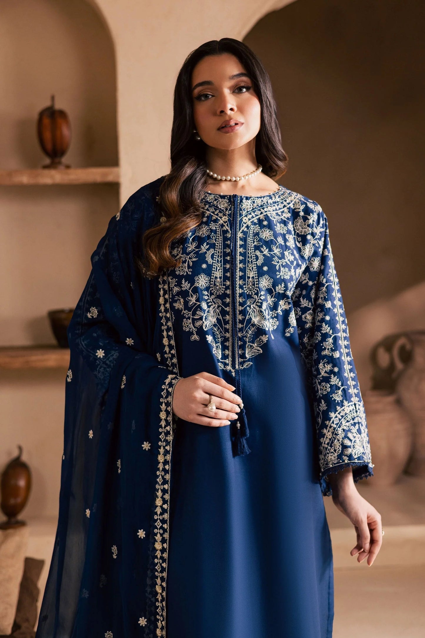 Unstitched 3 Piece Fully Embroidered Lawn Suit With Embroidered Shiffon Dupatta