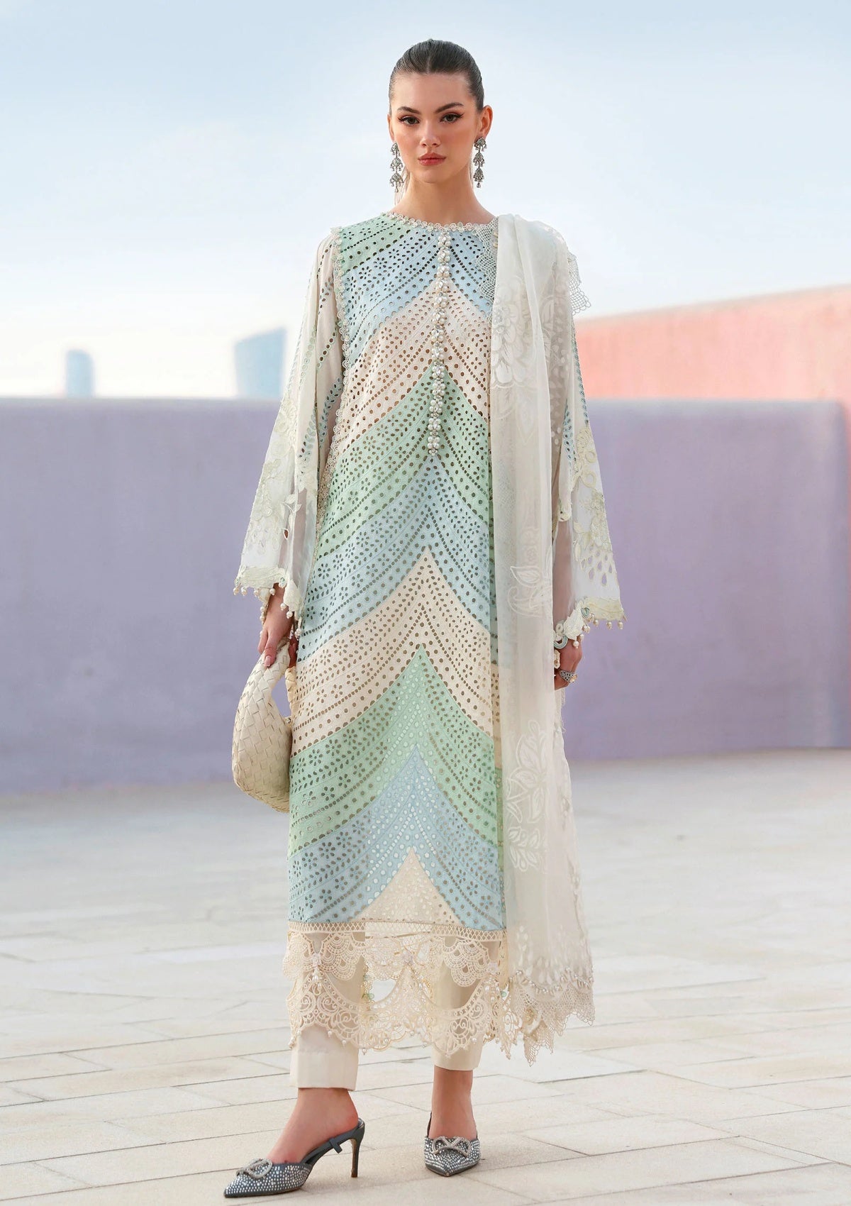 Unstitched 3 Piece Fully Embroidered Chickan Kari Lawn Suit With Printed Organza Dupatta