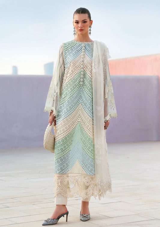 Unstitched 3 Piece Fully Embroidered Chickan Kari Lawn Suit With Printed Organza Dupatta