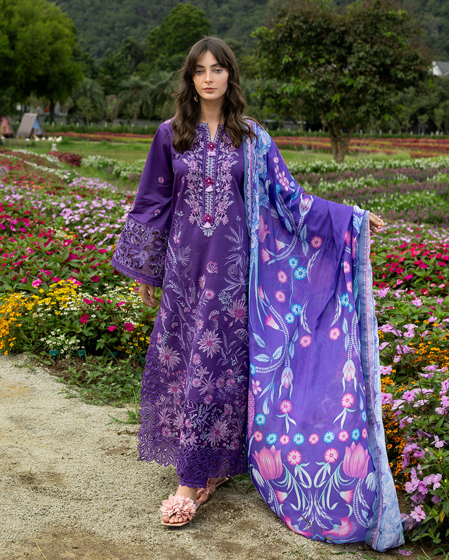 Unstitched 3 Piece Fully Embroidered Lawn Suit With Printed Monar Dupatta
