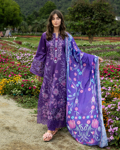 Unstitched 3 Piece Fully Embroidered Lawn Suit With Printed Monar Dupatta
