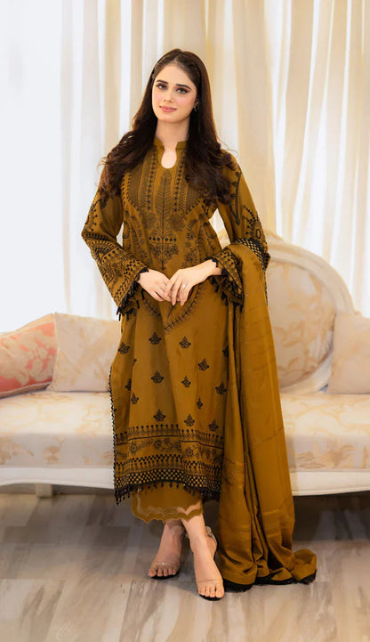 3 Piece Unstitched Fully Embroidered Lawn Fabric With Lawn Embroidered Dupatta