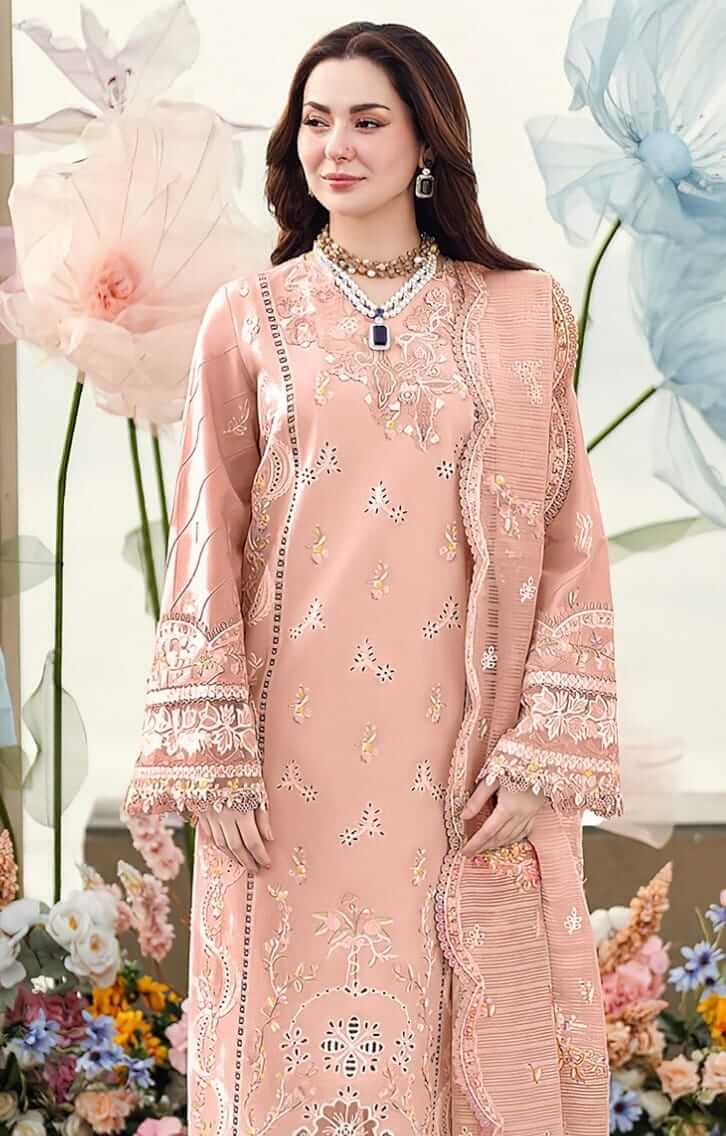 Unstitched 3 Piece Fully Embroidered Lawn Suit With Embroidered Cotton Net Dupatta