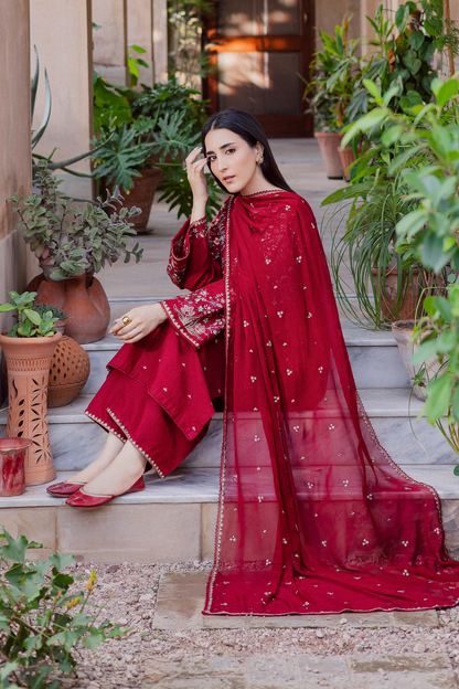 Unstitched 3 Piece Fully Embroidered Lawn Suit With Embroidered Chiffon Dupatta