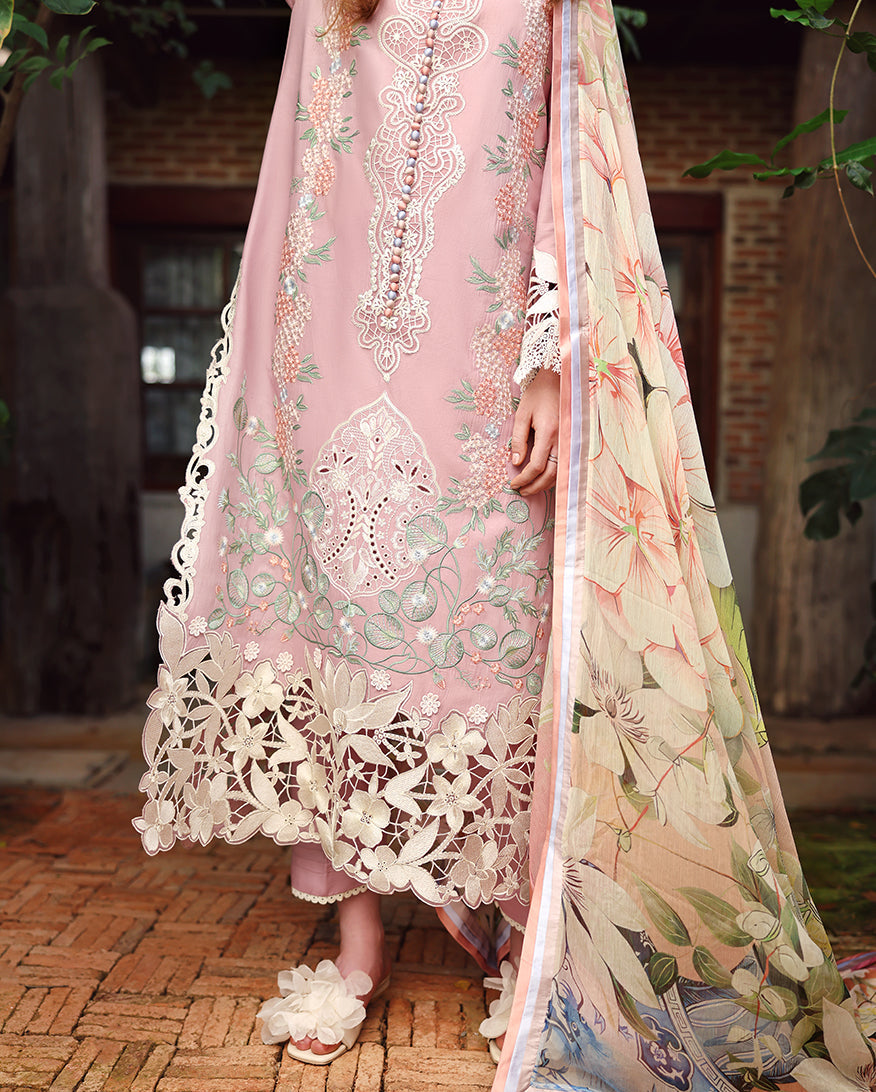 Unstitched 3 Pec Fully Embroidered Lawn Suit With Printed Silk Dupatta