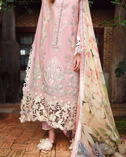 Unstitched 3 Pec Fully Embroidered Lawn Suit With Printed Silk Dupatta