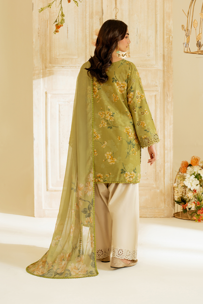Unstitched 3 Pec Digital Printing & Embroidered Lawn Suit With Printed Polly Lawn Dupatta