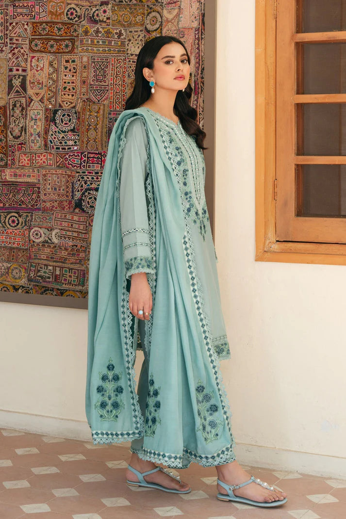 Unstitched 3 Pec Fully Embroidered Lawn Suit With Embroidered Lawn Dupatta