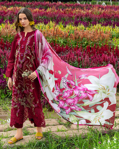 Unstitched 3 Piece Fully Embroidered Lawn Suit With Printed Shiffon Dupatta