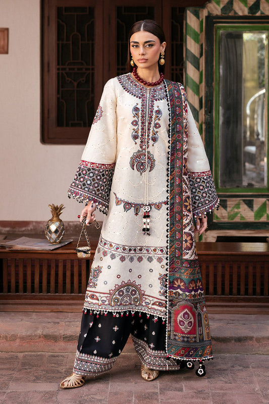 Unstitched 3 Piece Fully Embroidered Lawn Suit With Printed Monar Dupatta