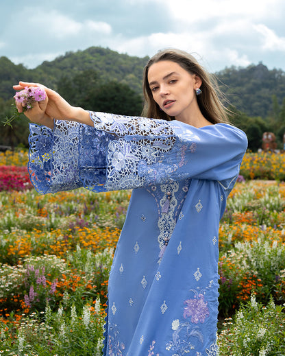 Unstitched 3 Piece Fully Embroidered Lawn Suit With Printed Silk Dupatta