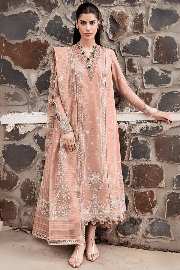 Unstitched 3 Piece Fully Embroidered Lawn Suit With Embroidered Cotton Net Dupatta