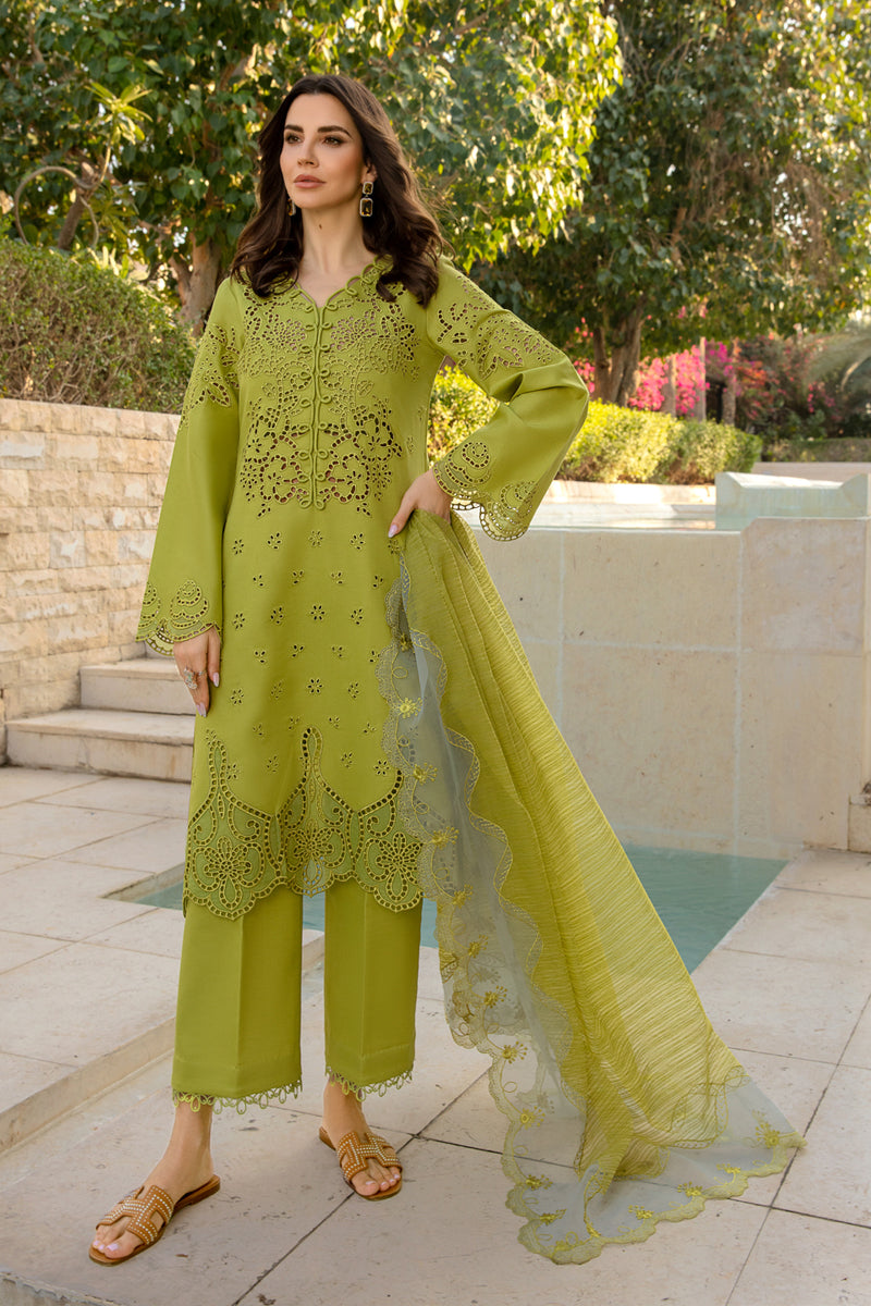 Unstitched 3 Piece Fully Embroidered Lawn Suit With Embroidered Cotton Net Dupatta
