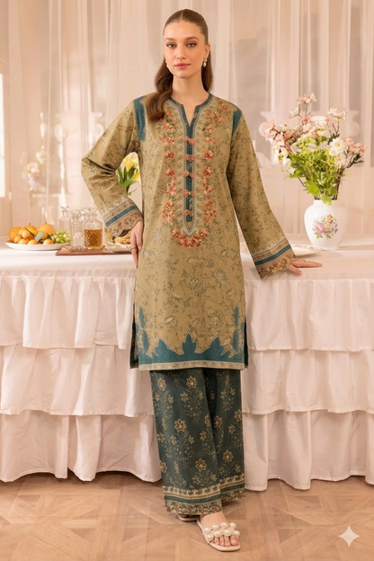 Unstitched 2 Piece Digital Printed Lawn Suit