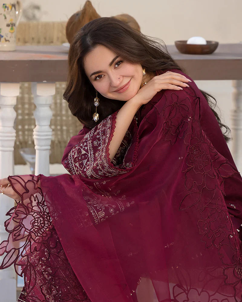 Unstitched 3 Piece Fully Embroidered Lawn Dress with Embroidered Organza Dupatta