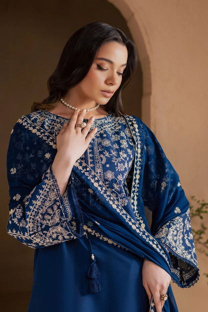 Unstitched 3 Piece Fully Embroidered Lawn Suit With Embroidered Shiffon Dupatta