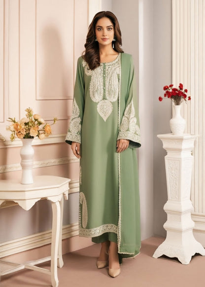 Unstitched 3 Piece Fully Embroidered Lawn Suit With Shiffon Dupatta