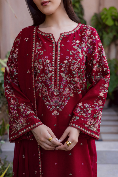 Unstitched 3 Piece Fully Embroidered Lawn Suit With Embroidered Chiffon Dupatta