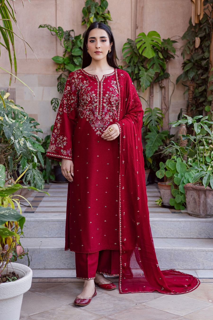 Unstitched 3 Piece Fully Embroidered Lawn Suit With Embroidered Chiffon Dupatta