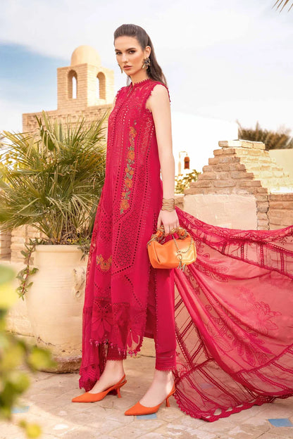 Unstitched 3 Piece chicken kari Lawn Suit with Embroidered Organza Dupatta
