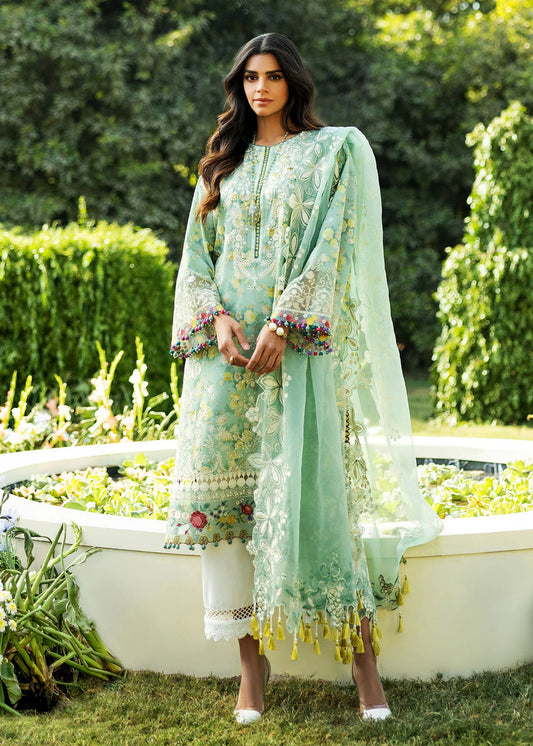 Unstitched 3 Piece Fully Embroidered Lawn Suit With Embroidered Organza Dupatta