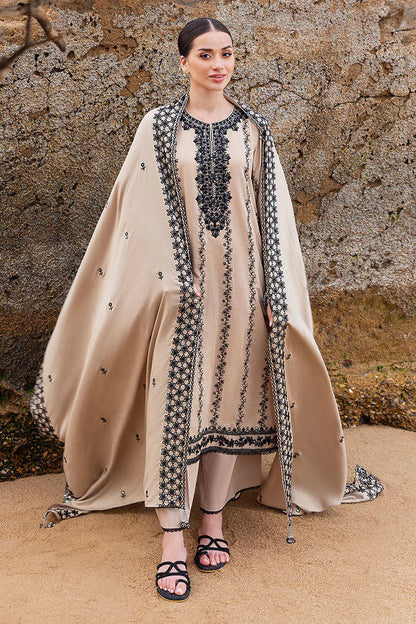 Unstitched 3 Piece Fully Embroidered Dhanak Suit with Embroidered Wool Shawl