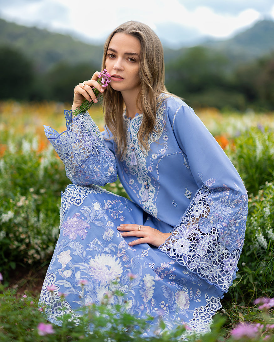 Unstitched 3 Piece Fully Embroidered Lawn Suit With Printed Silk Dupatta