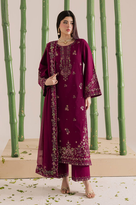 Unstitched 3 Pec Fully Embroidered Lawn Suit With Embroidered Chiffon dupatta