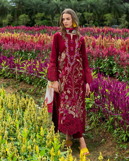 Unstitched 3 Piece Fully Embroidered Lawn Suit With Printed Shiffon Dupatta