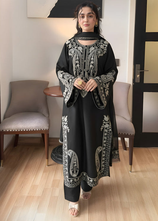 Unstitched 3 Piece Fully Embroidered Lawn Suit With Embroidered Shiffon Dupatta