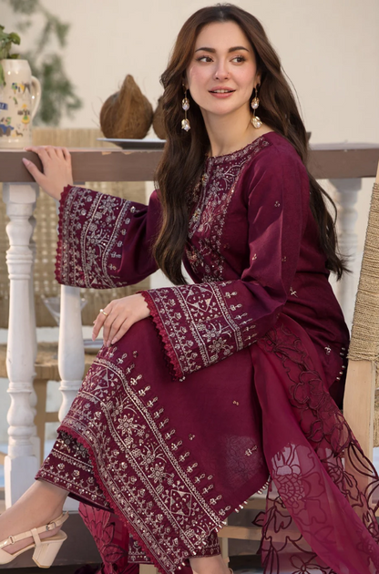 Unstitched 3 Piece Fully Embroidered Lawn Dress with Embroidered Organza Dupatta
