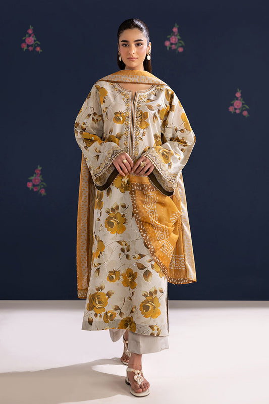 Unstitched 3 Pec Digital Printing & Embroidered Lawn Suit With Printed Lawn Dupatta