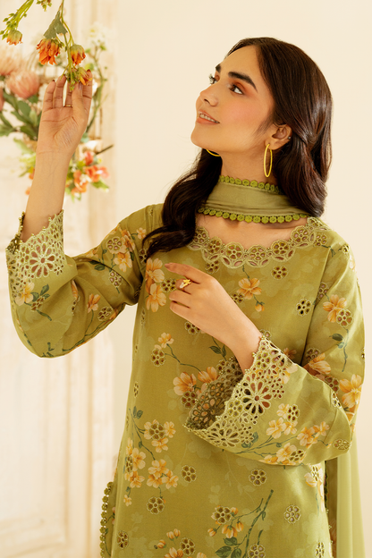 Unstitched 3 Pec Digital Printing & Embroidered Lawn Suit With Printed Polly Lawn Dupatta