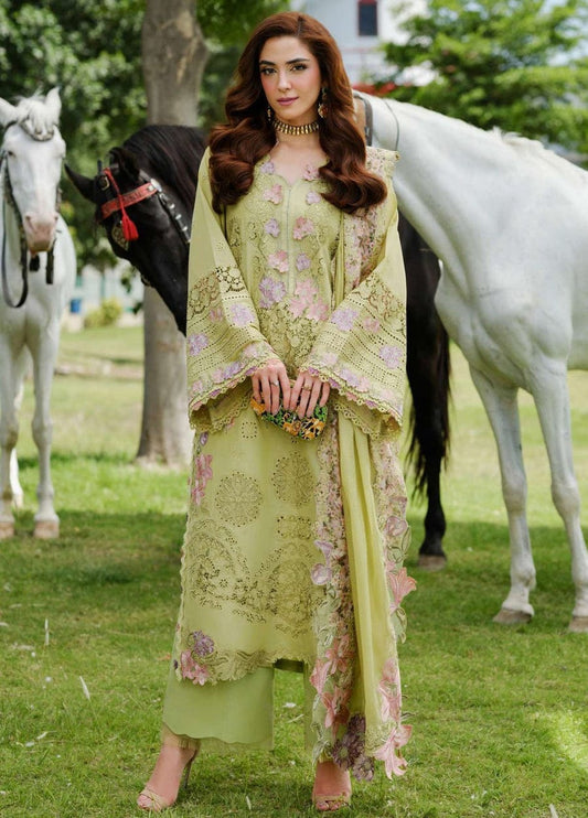Unstitched 3 Piece Fully Embroidered Lawn Suit With Embroidered Cotton Net Dupatta