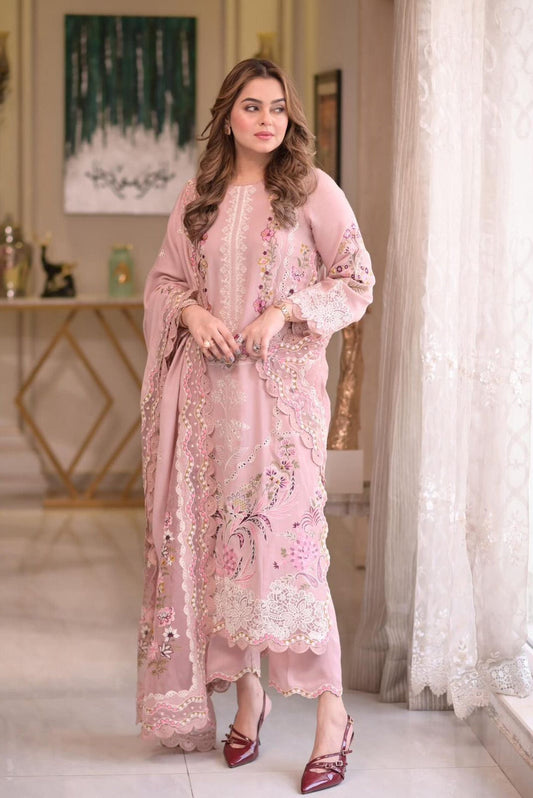 Unstitched 3 Piece Fully Embroidered Lawn Suit With Embroidered Lawn Dupatta