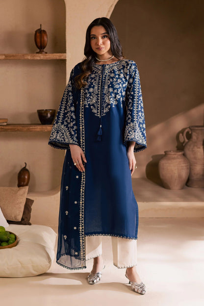 Unstitched 3 Piece Fully Embroidered Lawn Suit With Embroidered Shiffon Dupatta