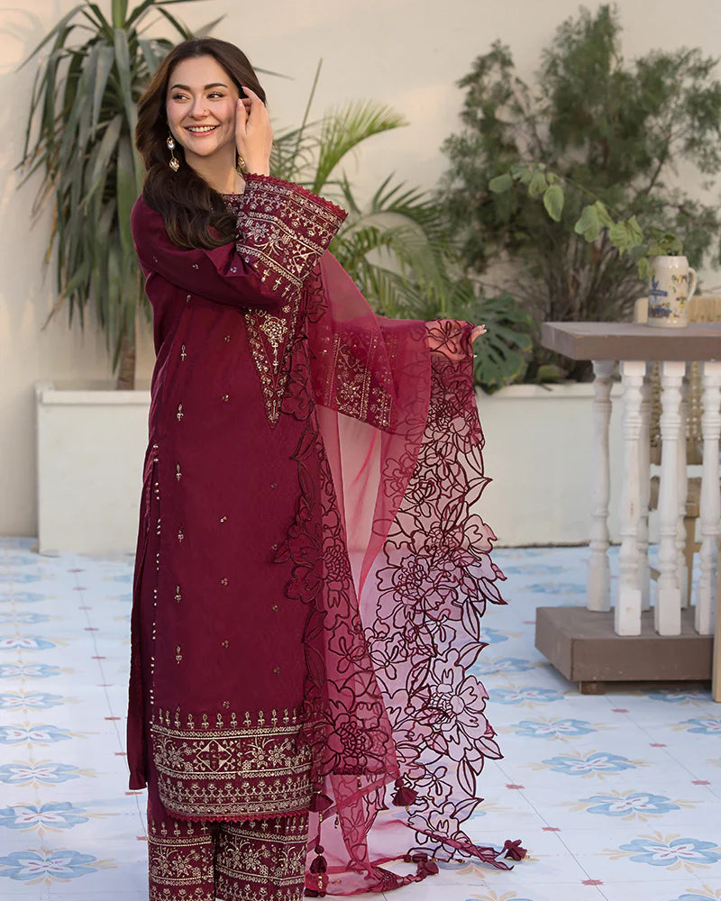 Unstitched 3 Piece Fully Embroidered Lawn Dress with Embroidered Organza Dupatta