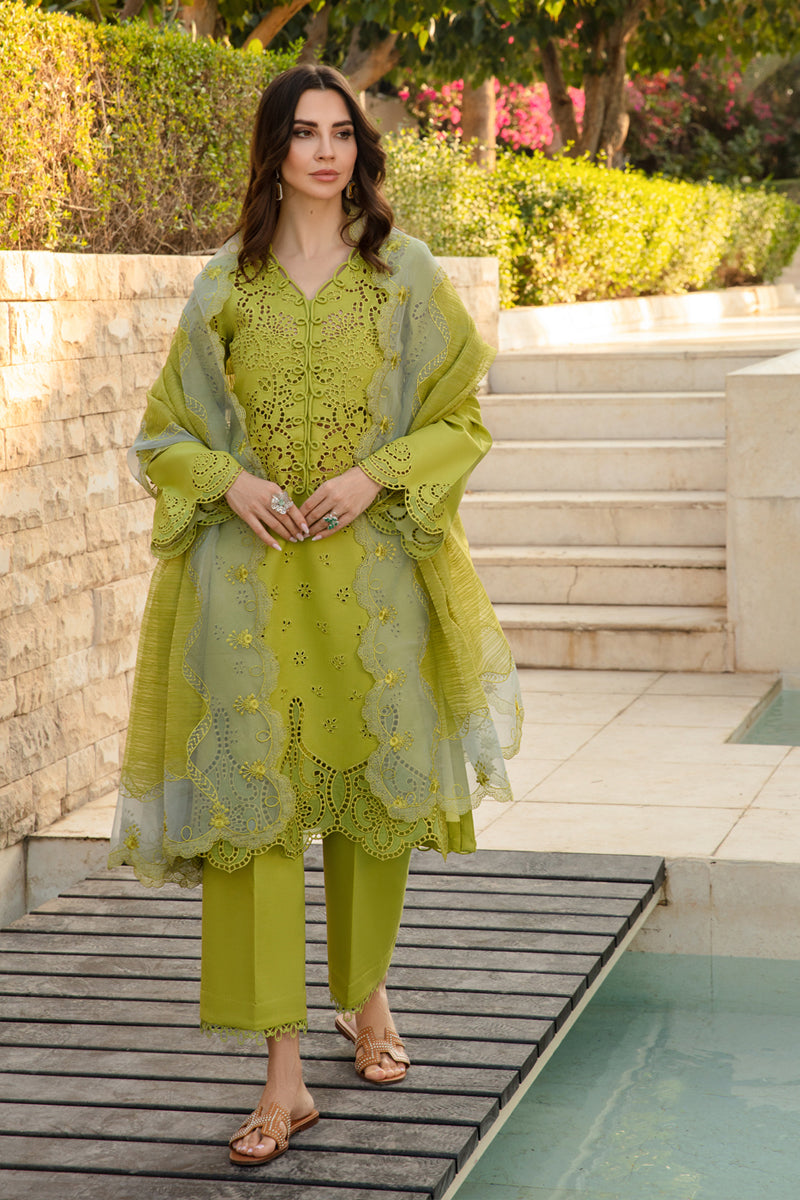 Unstitched 3 Piece Fully Embroidered Lawn Suit With Embroidered Cotton Net Dupatta